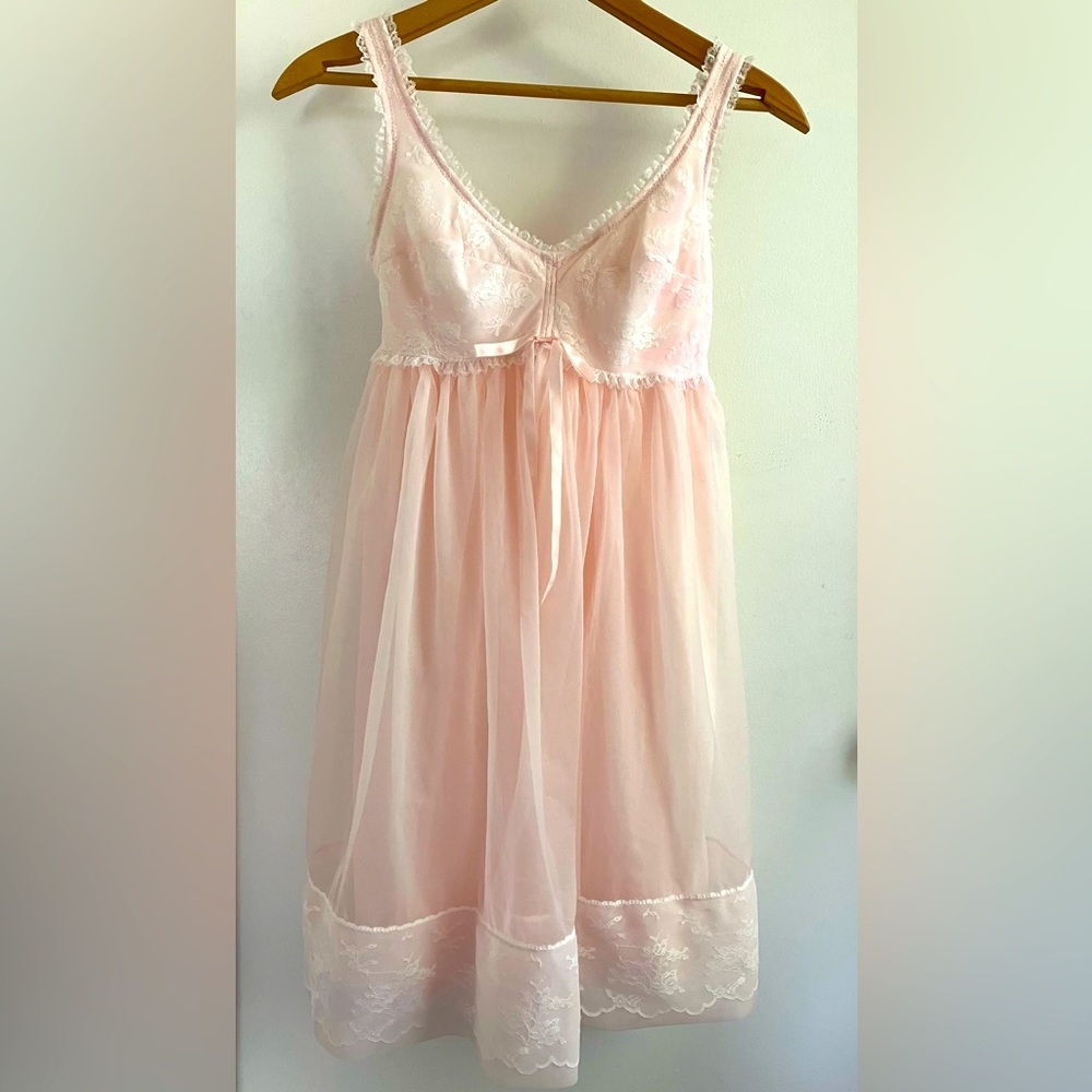 Sheer Pink Lace Chemise Slip